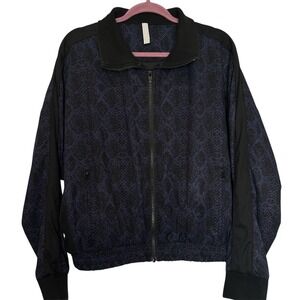Athleta Brooklyn Track Bomber Womens XL Blue Snake Print Full Zip‎ Jacket